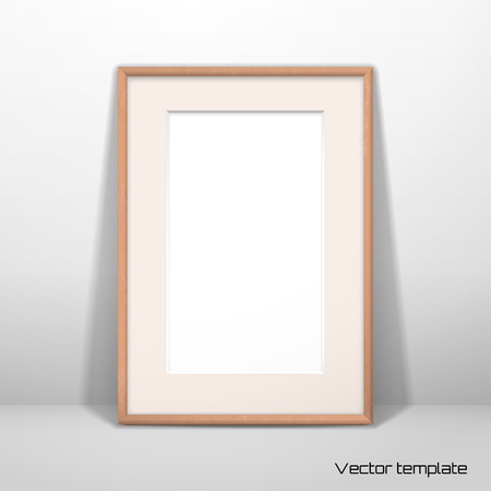 Vector template. Picture frame design with passepartout. Imitation wood and paper. Realistic shadow.のイラスト素材