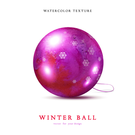 Vector Christmas ball. Drawing watercolor paints and snowflakes. Realistic shadows and reflections. Element for your design.のイラスト素材