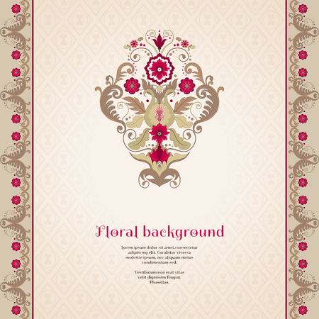 Vector card. Beautiful flower and floral border in vintage style. Seamless simple delicate ornament. Place for your text. Perfect for greetings, invitations or announcementsのイラスト素材