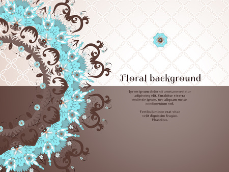 Vector card. Beautiful round floral pattern in vintage style. Seamless simple delicate ornament. Place for your text. Perfect for greetings, invitations or announcementsのイラスト素材