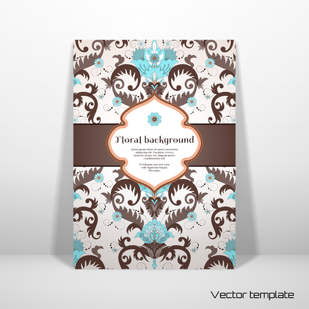 Vector card template. Beautiful seamless floral pattern in vintage style. Figured frame for your text. Perfect for greetings, invitations or announcements. Realistic shadowsのイラスト素材