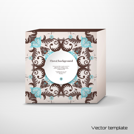 Vector cubic box template. Beautiful floral pattern in vintage style. Frame for your text.のイラスト素材