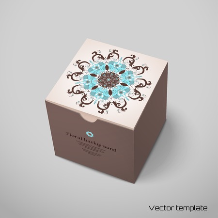 Vector cubic box template. Beautiful floral pattern in vintage style. Place for your text.のイラスト素材