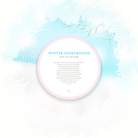 Vector background. Frosted glass and winter landscape. Frame for your text.のイラスト素材