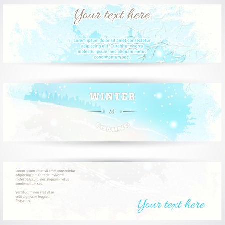 Set of three horizontal banners. Frosted glass and winter landscape. Place for you textのイラスト素材