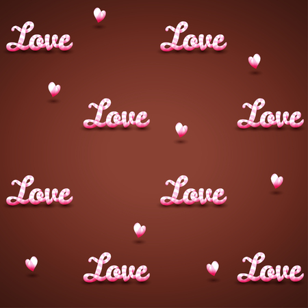 Vector seamless background. Beautiful word "Love" and hearts. Design for Valentine's Day or a wedding.のイラスト素材