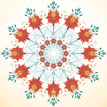 Vector background. Beautiful floral round pattern. Imitation watercolor gradients. Seamless simple delicate ornament.のイラスト素材