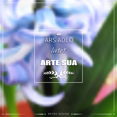 Abstract vector background. Spring hyacinth flowers. Latin inscription - true art is imperceptibleのイラスト素材