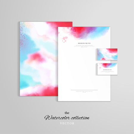 A Vector identity templates. Letterhead, folder for documents, business card. Hand drawing watercolor.のイラスト素材