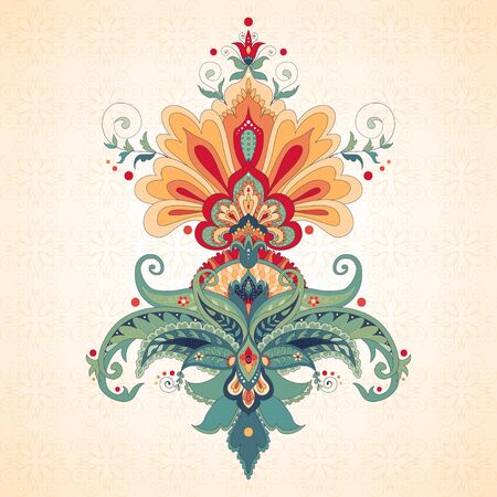 Vector illustration. Beautiful oriental traditional  paisley flower. Simple seamless background. Any element can be used separately for your design.のイラスト素材