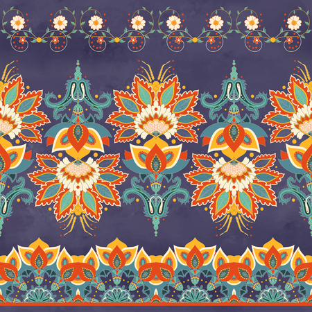 Vector set of tree seamless borders. Beautiful floral oriental pattern in vintage style. Wet...