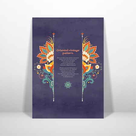 Vector card. Beautiful oriental indian traditional flower. Wet watercolor background. Hand drawing. Realistic shadows.のイラスト素材