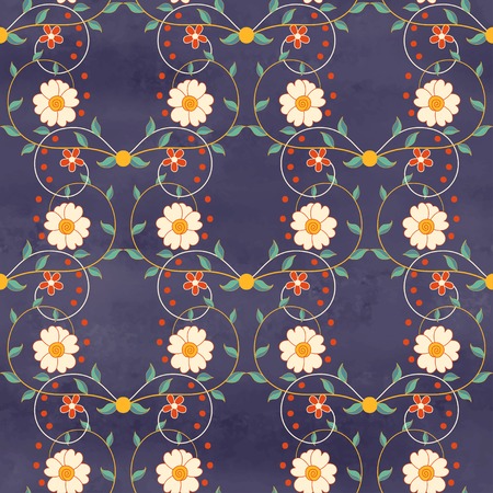 Vector seamless background. Beautiful oriental flower. Wet watercolor background. Hand drawing.