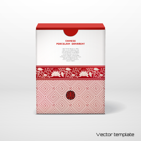 Vector illustration. Beautiful box with a floral chinese ornaments and place for your text.のイラスト素材