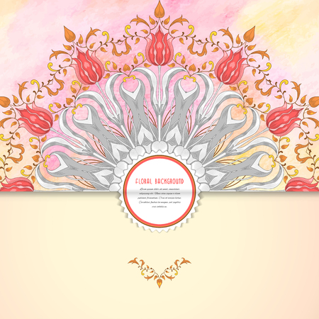 ornament and decor with leaves. Delicate colored pencil background. Hand drawing. Sticker for your textのイラスト素材