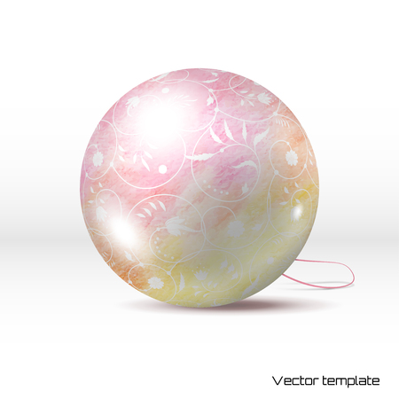 Vector Christmas ball. Elegant decor with curls. Delicate colored pencil background. Hand drawing. Realistic shadows.のイラスト素材