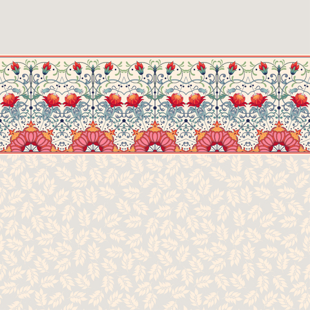 Seamless vector set of borders. Pattern with fantasy flowers. Seamless delicate ornament with leaves.のイラスト素材