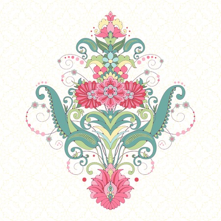 Vector background. Element beautiful oriental floral pattern. Seamless delicate ornament. Delicate green and pink.のイラスト素材