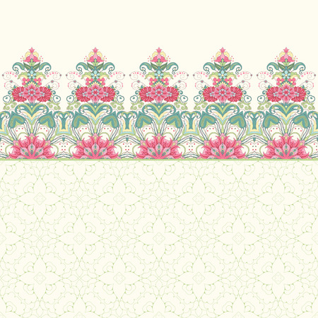 Vector seamless background. Beautiful oriental floral border. Delicate green and pink.のイラスト素材