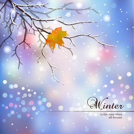 A Vector illustration.Winter composition with evening street and the last leaf on the tree.のイラスト素材