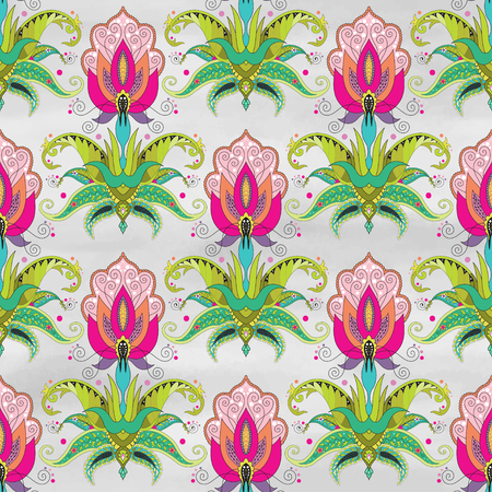 Seamless vector background. Beautiful oriental fantastic floral pattern. Watercolor hand drawing.のイラスト素材