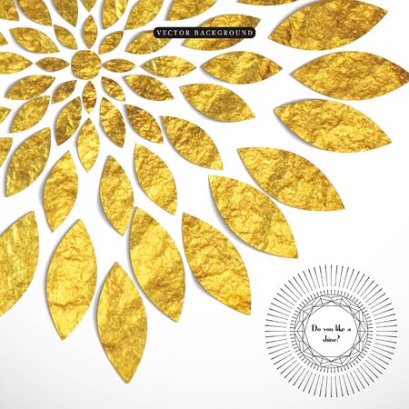 Vector background with golden foil pattern in the form of a flower. Geometric frame reminds gems with a sun burst.  Place for your text.のイラスト素材