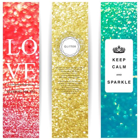 Set of three vertical banners with glitters and bokeh effect.のイラスト素材