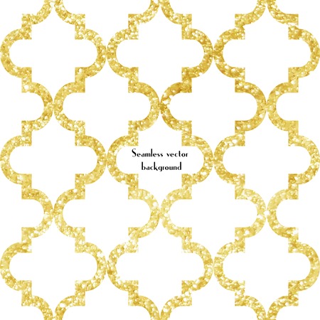 Vector seamless background with golden glitter Moroccan tiles pattern.のイラスト素材