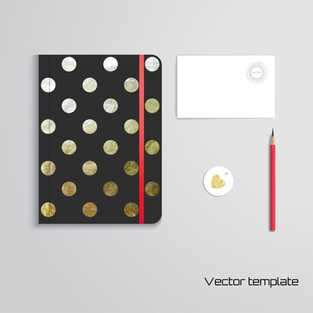 Set of notebook, pencil, tag and card.のイラスト素材