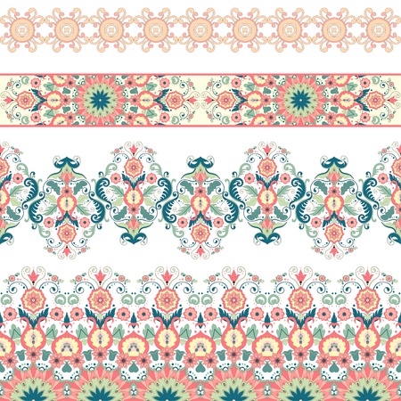Vector set of horizontal seamless borders with Beautiful floral pattern in modern style.のイラスト素材