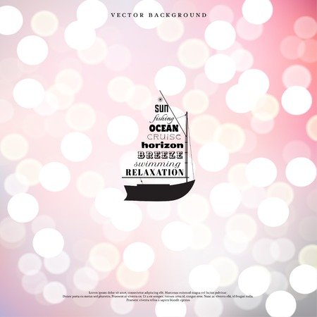 Vector background with the emblem of ship in marine style. Blurred Lights on colored background with bokeh effect.のイラスト素材