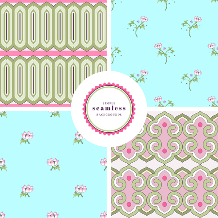 Vector set of four backgrounds with floral seamless patterns. Imitation of Chinese porcelain painting.のイラスト素材