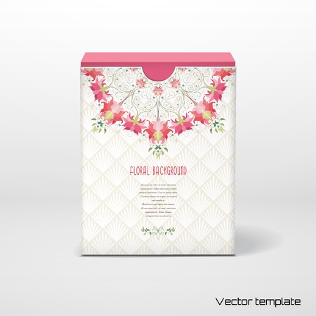 Box with place for your text vector illustration. Round floral pattern and delicate ornament on backdrop.のイラスト素材