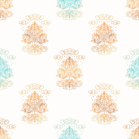 Seamless vector background. Gradient autumn trees in the rain and soil.のイラスト素材