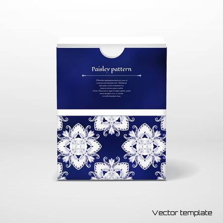 Vector illustration. Box with place for your text. Beautiful floral oriental pattern in vintage style. Blue gradient mesh backdrop.のイラスト素材