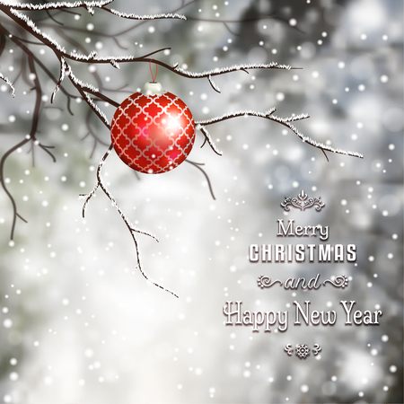 Vector realistic illustration with New Year's ball on the tree. Christmas and New Year theme.のイラスト素材