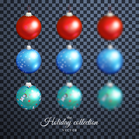Vector set for design. Christmas balls and abstract geometric background. Blurred elements. Winter theme.のイラスト素材