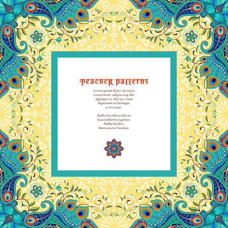 Paisley floral pattern with peacock feathersのイラスト素材