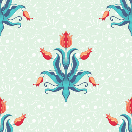 Seamless vector background. Tulip flower ornament and floral pattern with curls.のイラスト素材