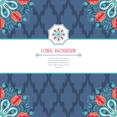 Vector card with Moroccan tiles pattern. Tulip flower round ornament and decor with curls.のイラスト素材