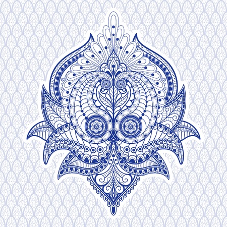 Vector illustration with oriental flower. Seamless background with ethnic pattern.のイラスト素材