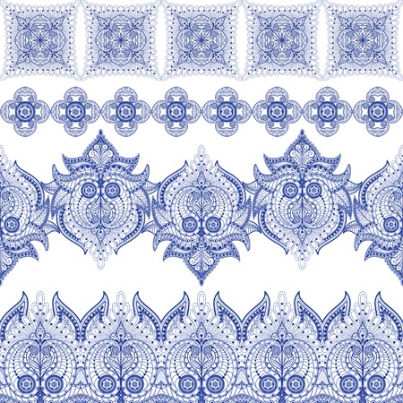 Set of seamless vector borders. Floral paisley oriental pattern.のイラスト素材