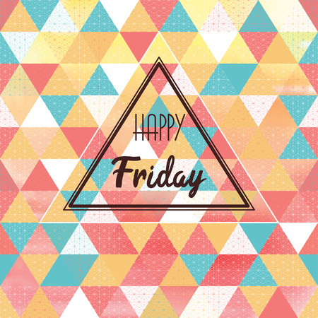 Abstract seamless vector background. Multicolored triangles and grid. Inscription "Happy friday".のイラスト素材