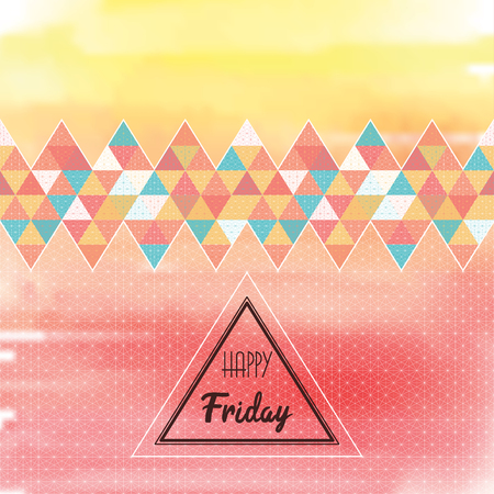 Vector background with triangles on border. Colored backdrop and inscription "Happy friday".のイラスト素材