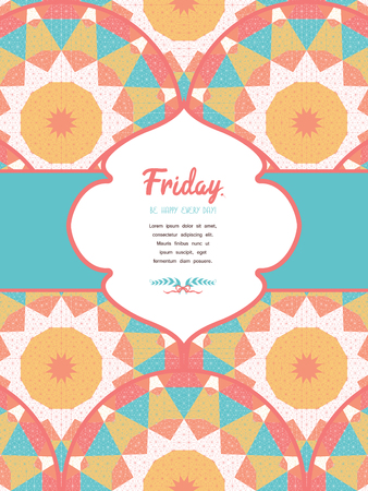 Vector card with frame for your text. Multicolored triangles round pattern.のイラスト素材