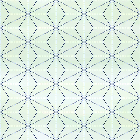 Vector seamless background with geometry pattern that imitating Sachiko embroidery. Watercolor background. Hand drawing.のイラスト素材