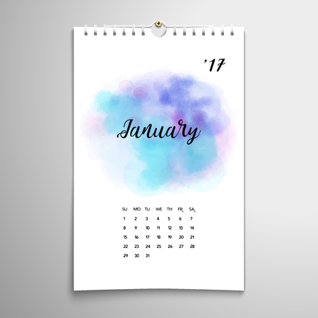 Vector spiral calendar with inscription - January. Hand drawing watercolor pattern. Realistic shadows.のイラスト素材