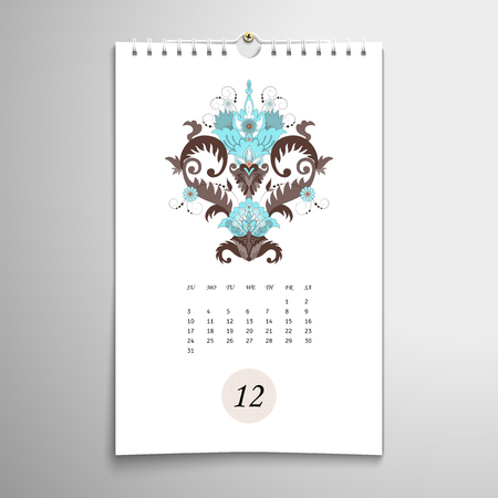 Vector spiral calendar. Beautiful floral element. December.のイラスト素材