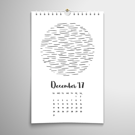 Vector spiral calendar. Monochrome strokes. Hand drawing. Realistic shadows. Inscription - December 17.のイラスト素材