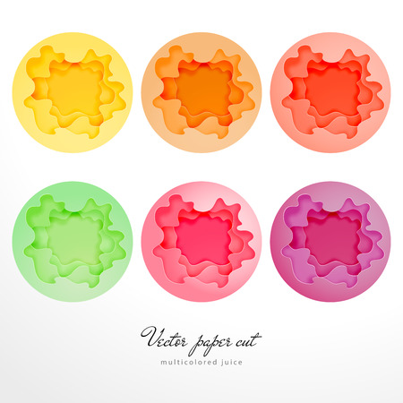 Set of six round vector multilayer paper cut patterns.のイラスト素材